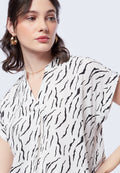 V-Neck Printed Short Sleeve Blouse