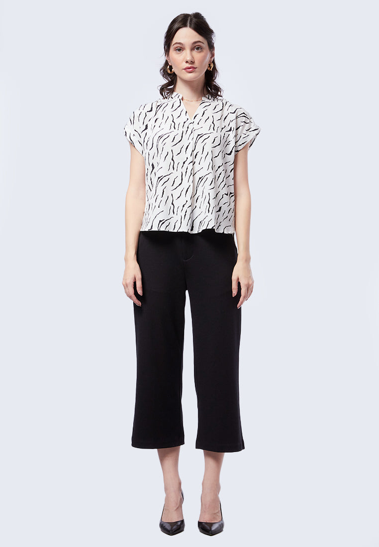 V-Neck Printed Short Sleeve Blouse