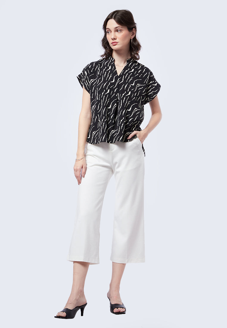 V-Neck Printed Short Sleeve Blouse