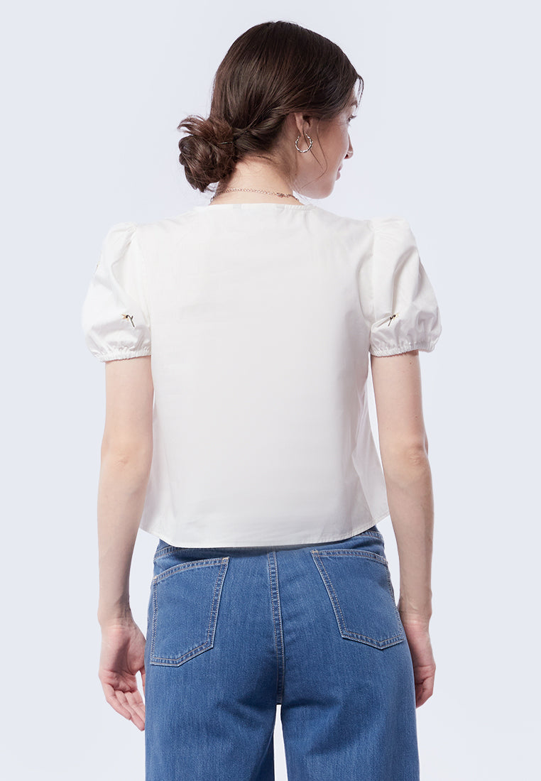 Embroidered Puff Sleeve Blouse