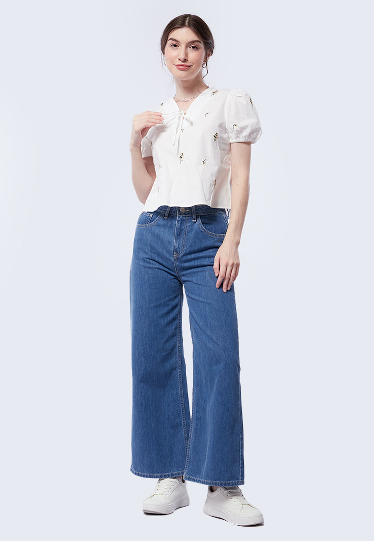 Embroidered Puff Sleeve Blouse