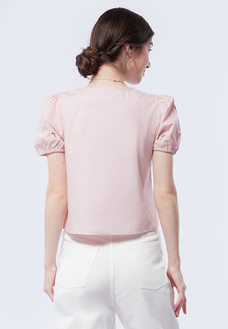 Embroidered Puff Sleeve Blouse