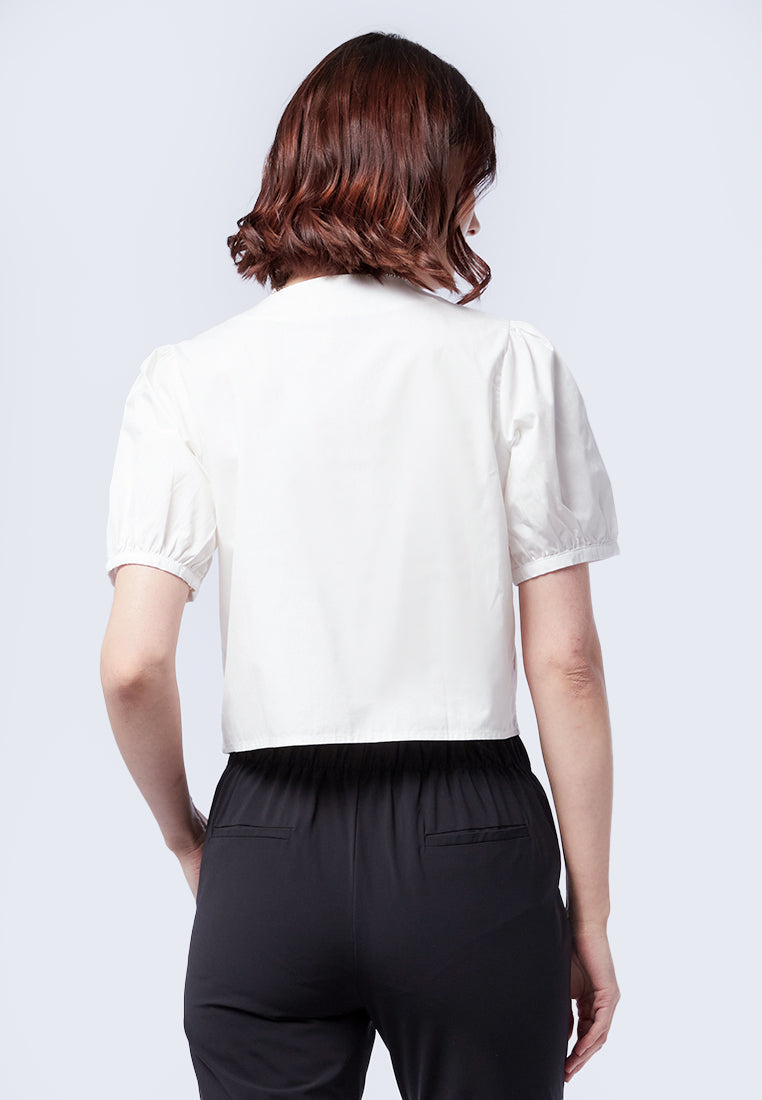 V-Neck Blouse with Fancy Button