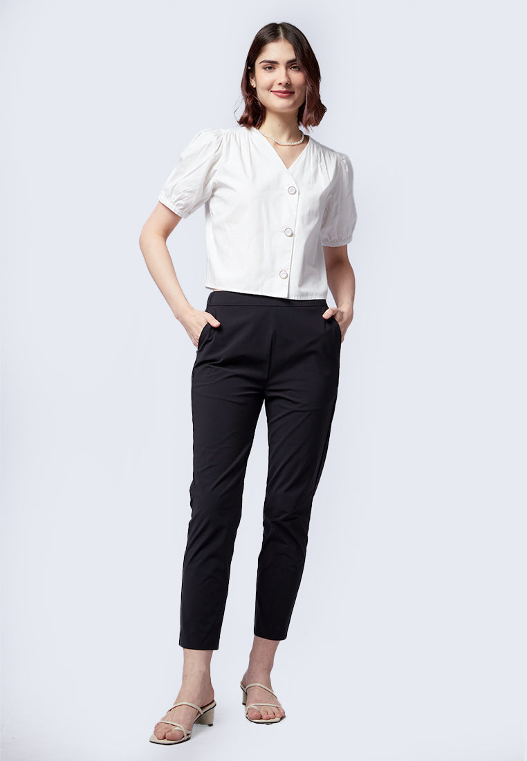 V-Neck Blouse with Fancy Button