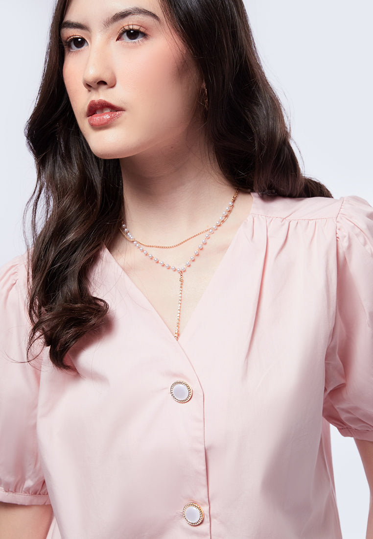 V-Neck Short Sleeve Blouse