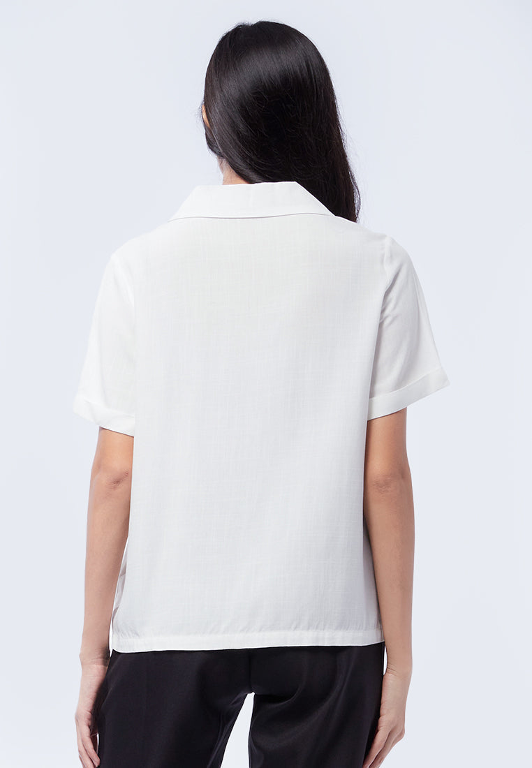 Short Sleeve Notch Collar Blouse