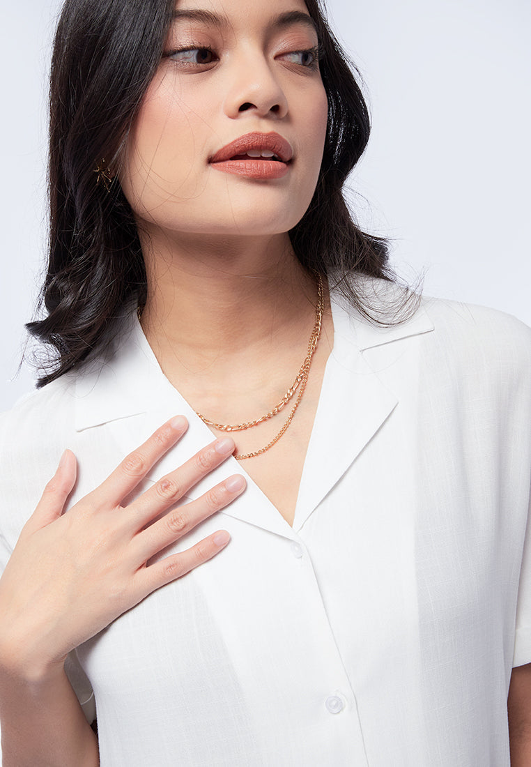 Short Sleeve Notch Collar Blouse