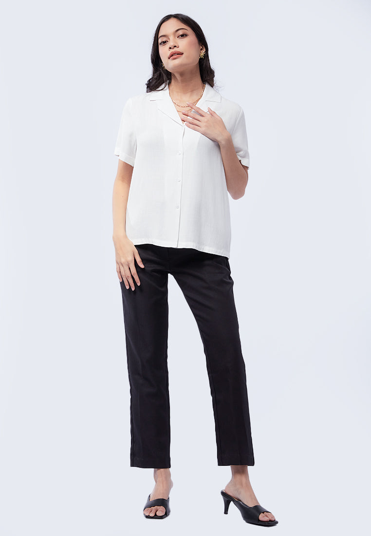 Short Sleeve Notch Collar Blouse