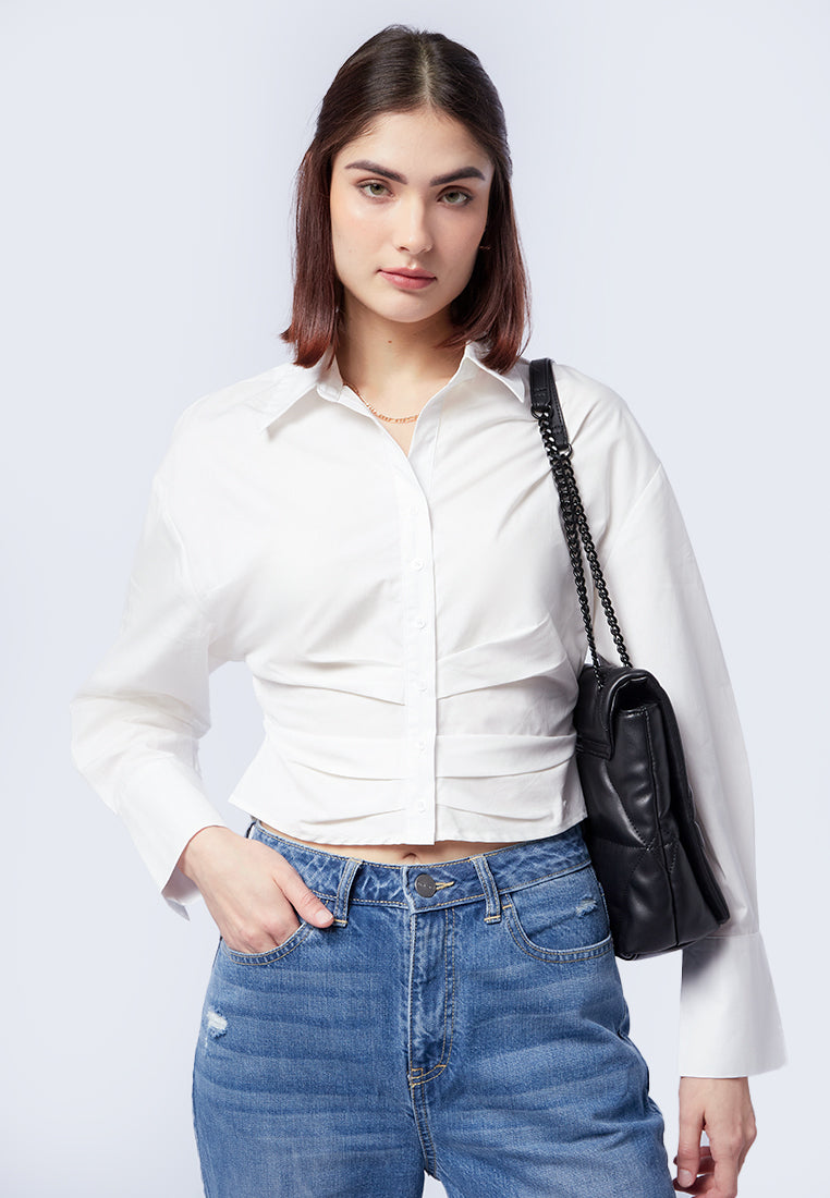 Gathered Long Sleeve Crop Shirt