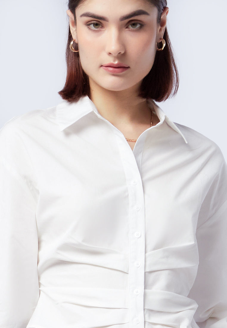 Gathered Long Sleeve Crop Shirt