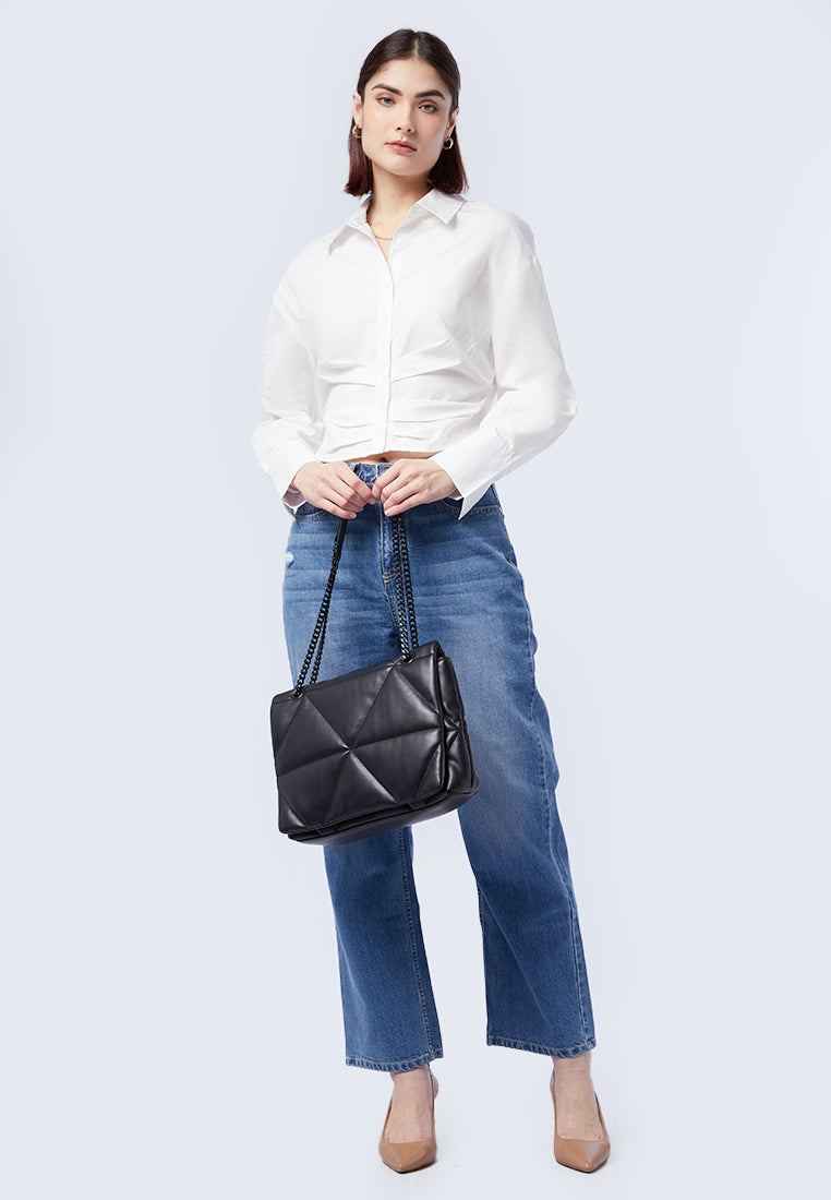 Gathered Long Sleeve Crop Shirt