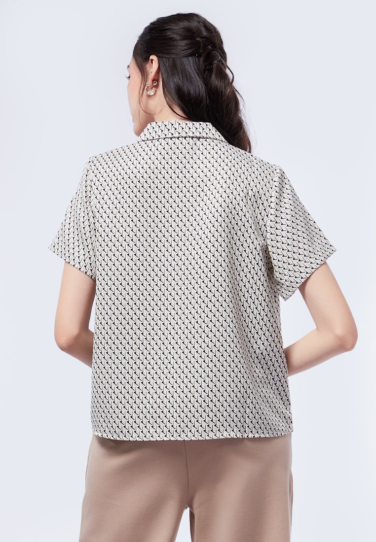 Printed Notch Collar Blouse