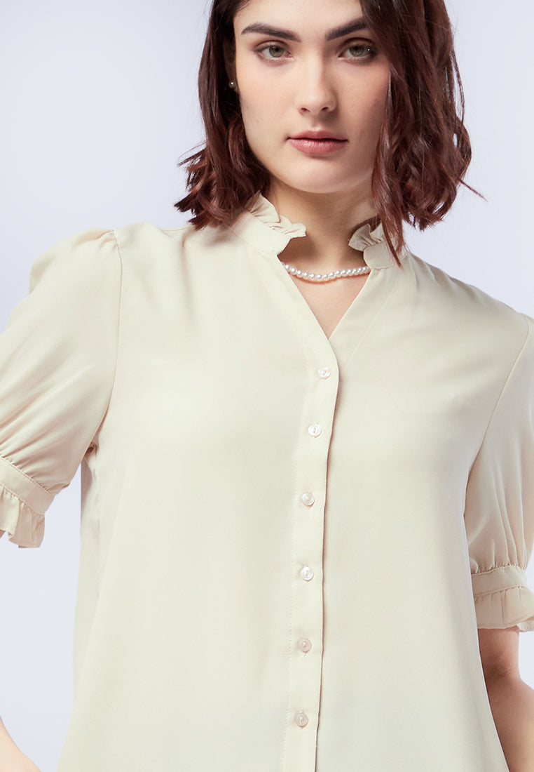Ruffle Collar Short Sleeve Blouse