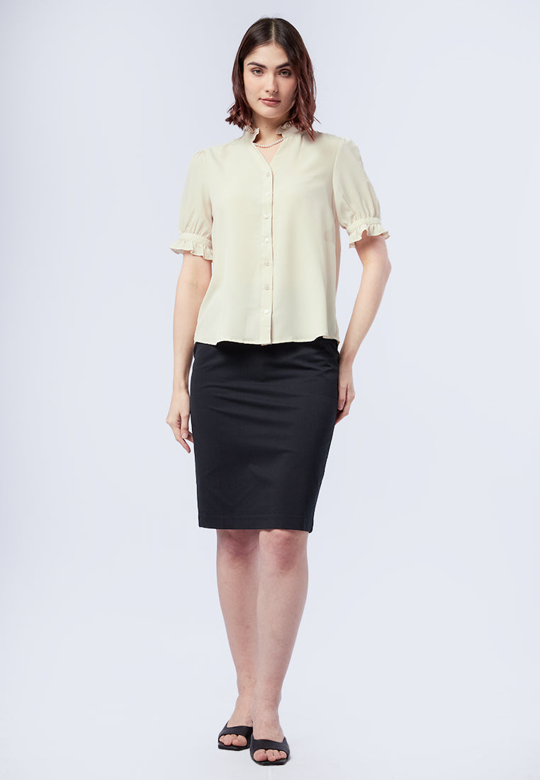 Ruffle Collar Short Sleeve Blouse