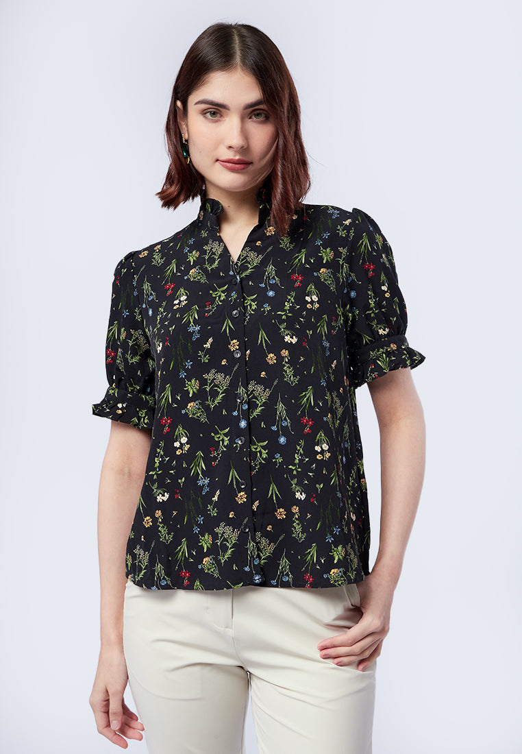 Ruffle Collar Short Sleeve Blouse