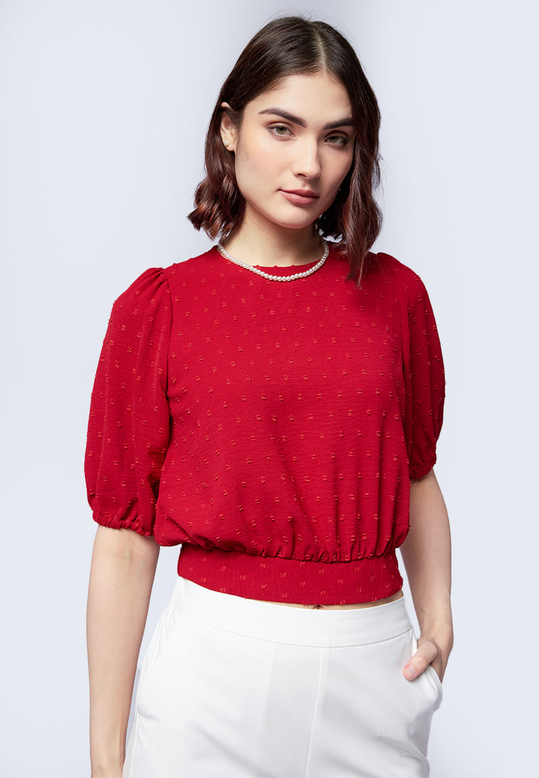 Round Neck Puff Sleeve Blouse