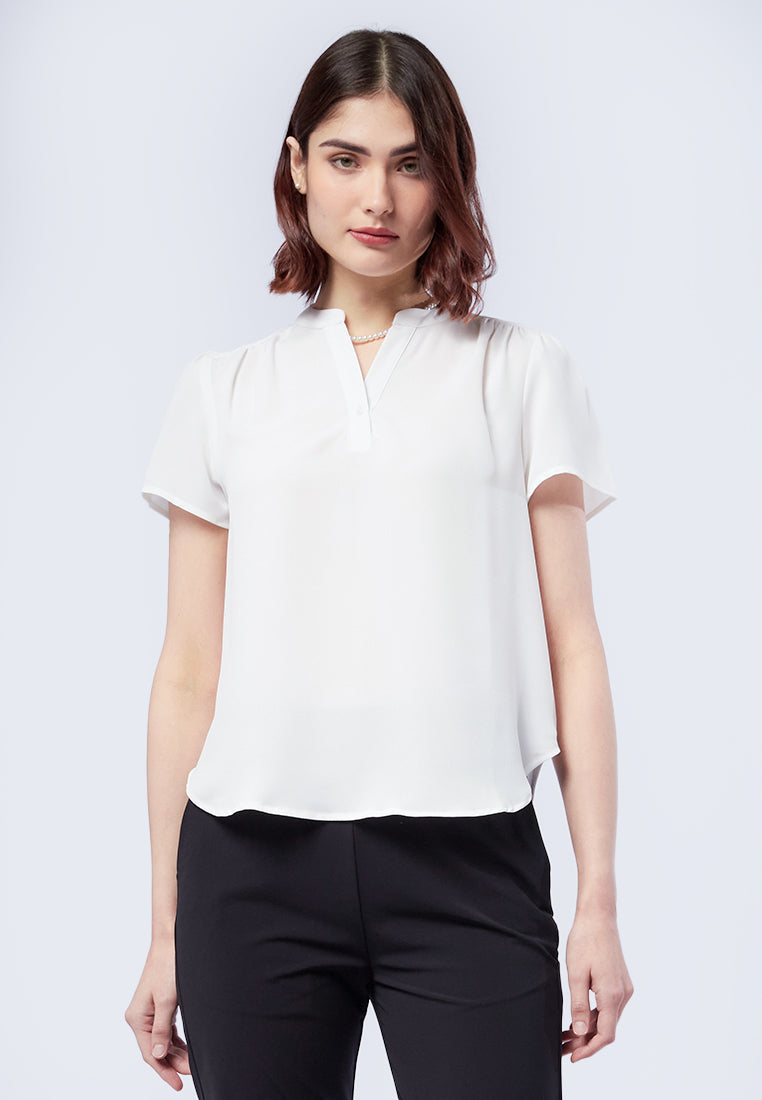V-Neck Gathered Blouse