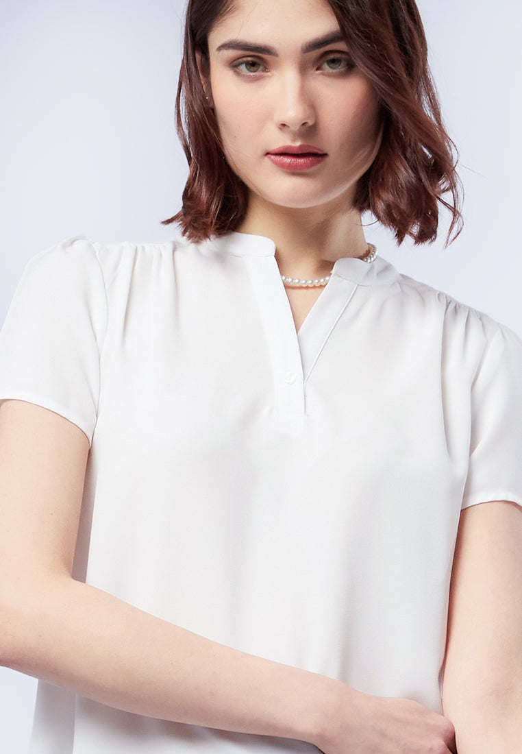 V-Neck Gathered Blouse