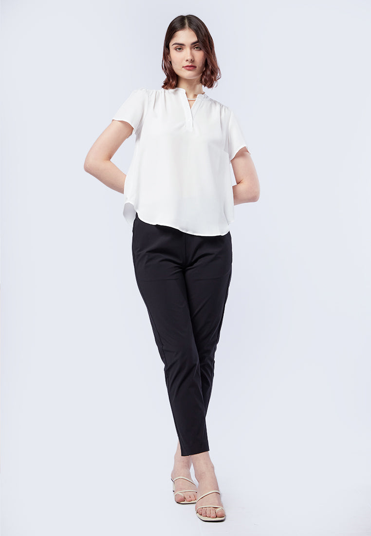 V-Neck Gathered Blouse