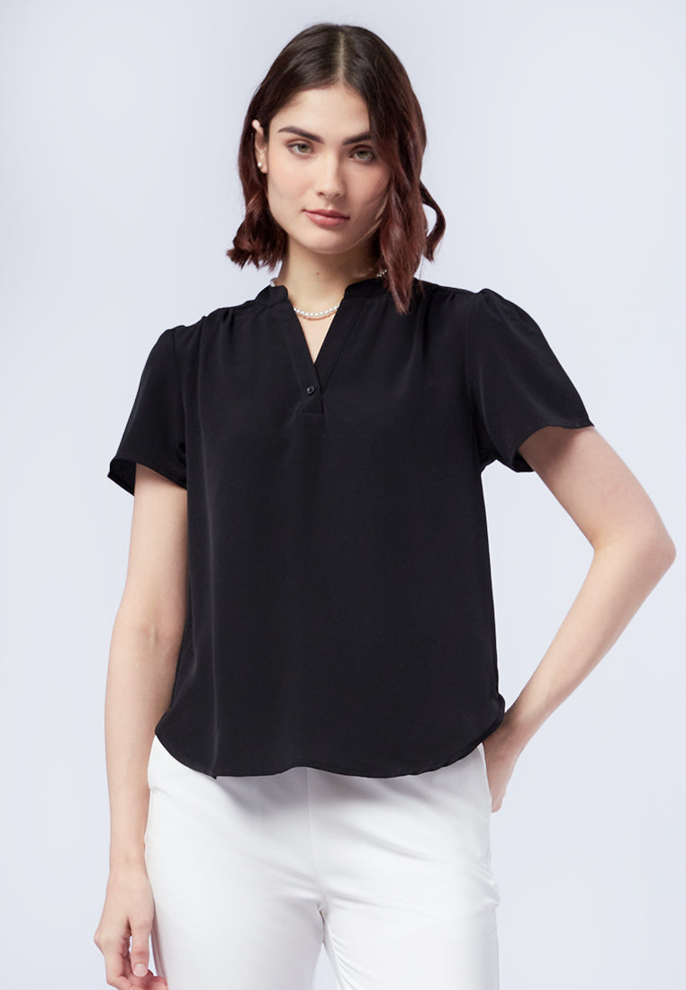 V-Neck Gathered Blouse