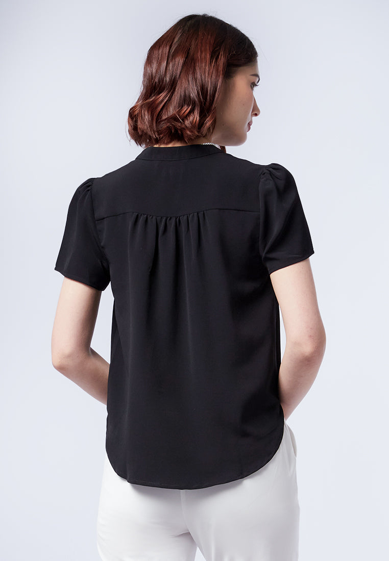 V-Neck Gathered Blouse