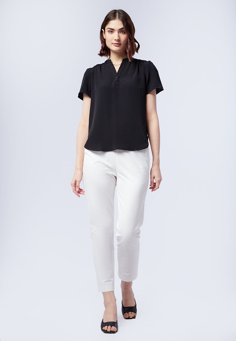 V-Neck Gathered Blouse