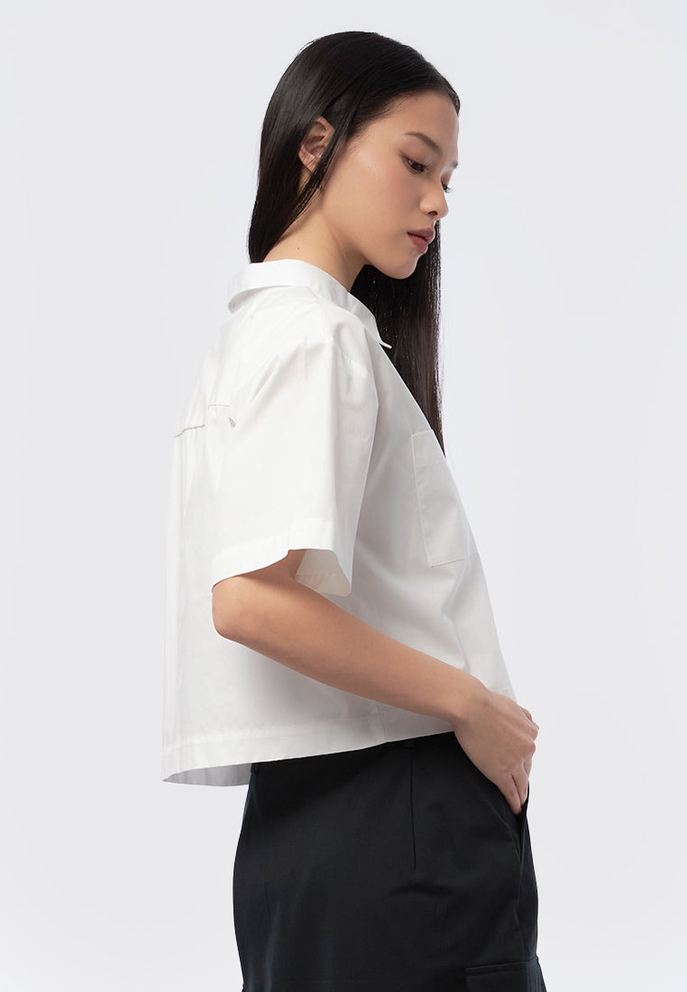 Short Sleeve Blouse with Hidden Button
