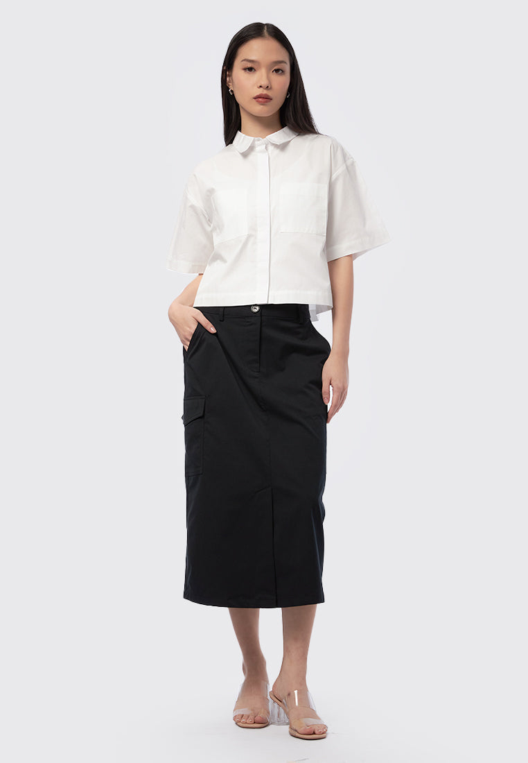 Short Sleeve Blouse with Hidden Button