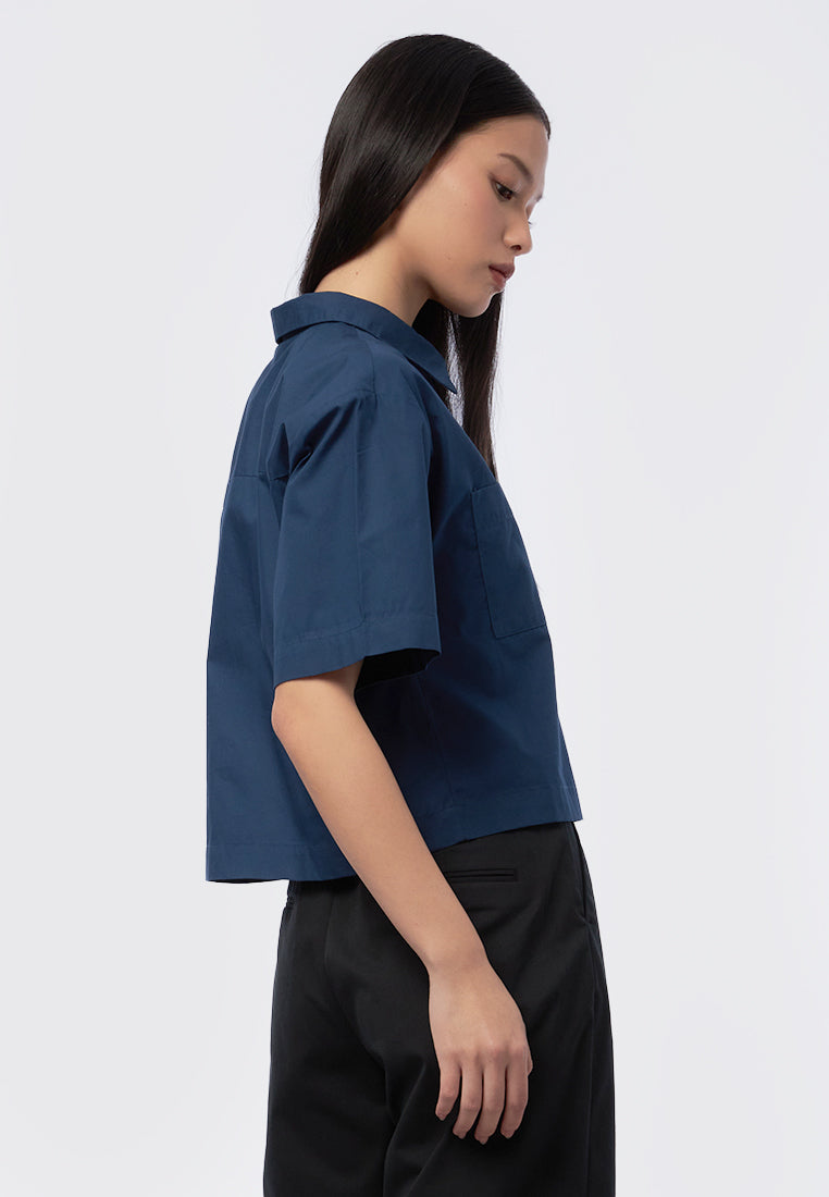Short Sleeve Blouse with Hidden Button