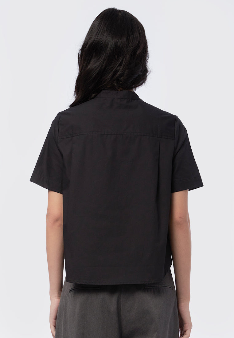 Mandarin Collar Short Sleeve Blouse