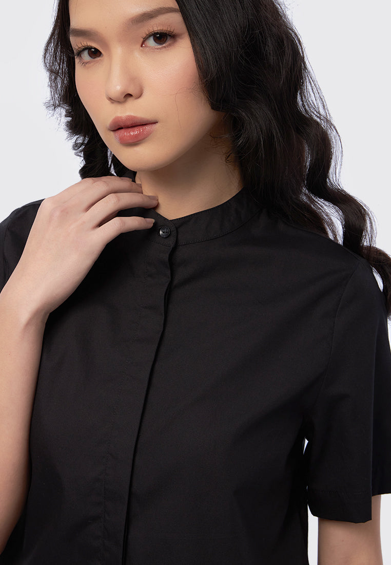 Mandarin Collar Short Sleeve Blouse