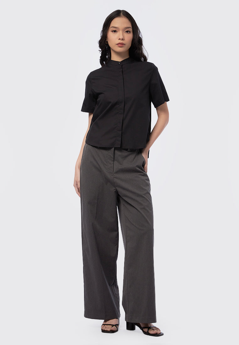 Mandarin Collar Short Sleeve Blouse