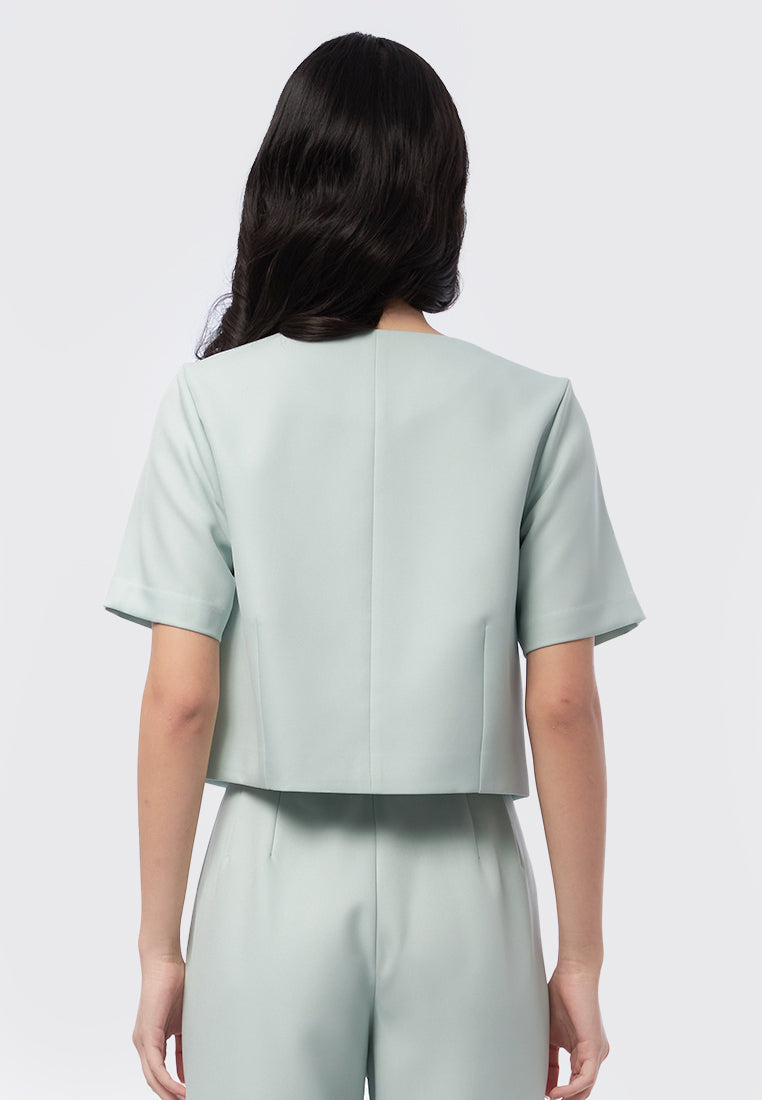 Round Neck Short Sleeve Crop Blouse