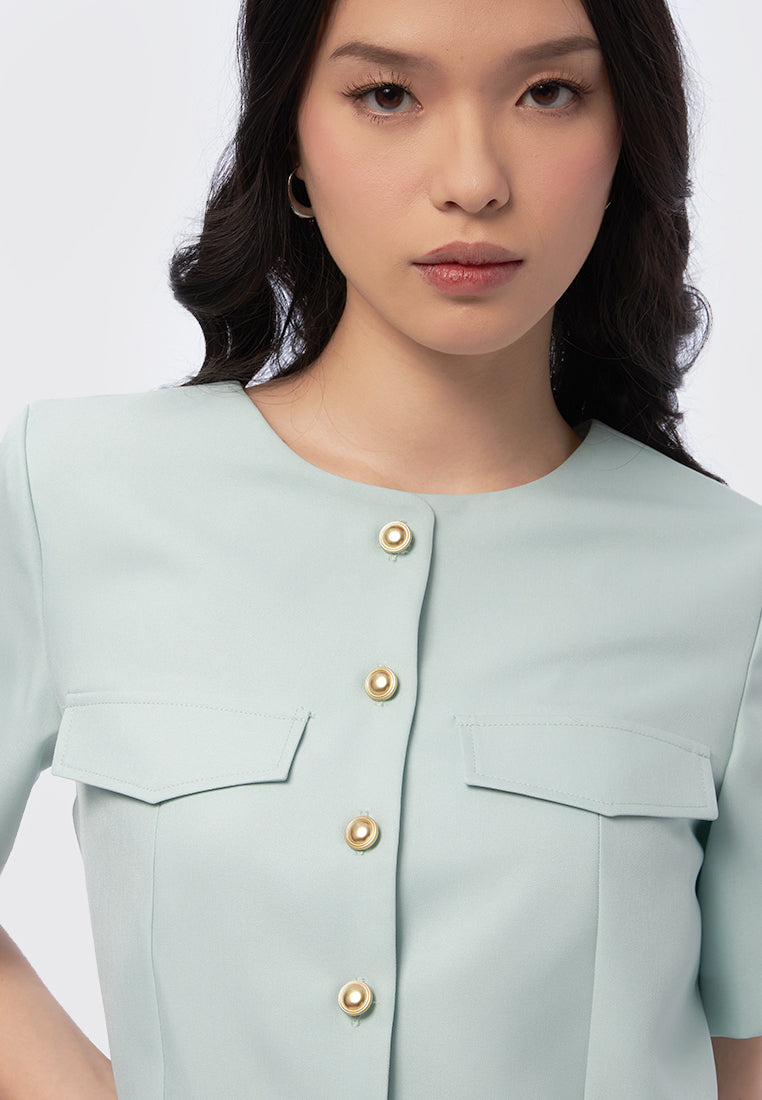 Round Neck Short Sleeve Crop Blouse
