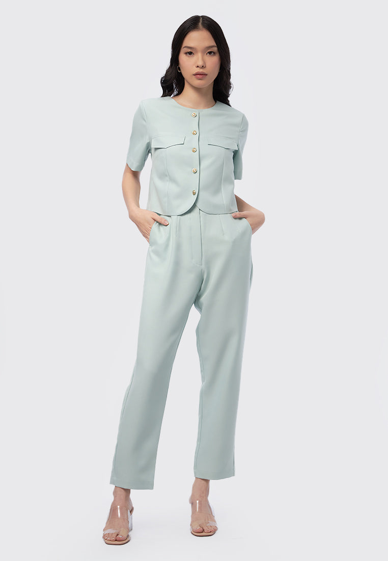 Round Neck Short Sleeve Crop Blouse