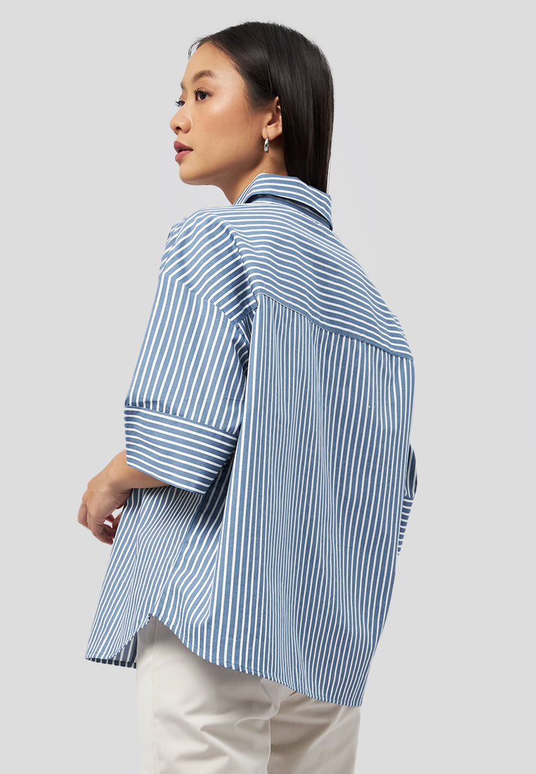 Oversized Short Sleeve Stripe Shirt