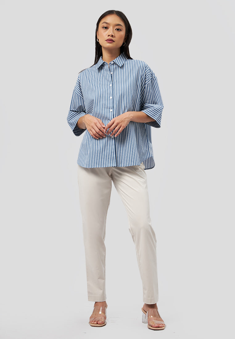 Oversized Short Sleeve Stripe Shirt