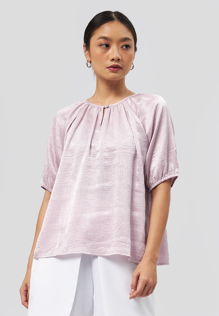 Keyhole Neckline Short Sleeve Top Pink