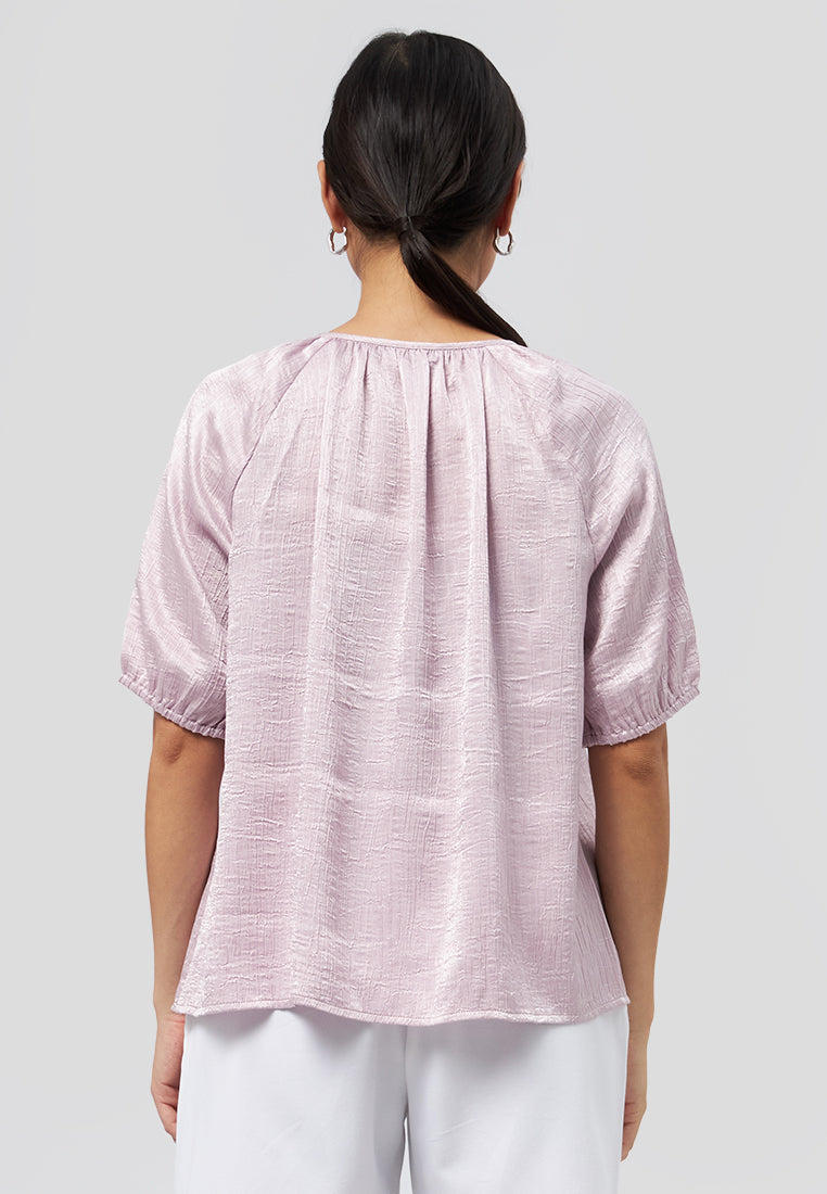 Keyhole Neckline Short Sleeve Top Pink