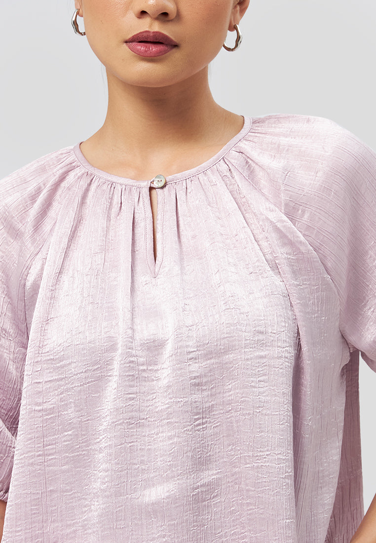 Keyhole Neckline Short Sleeve Top Pink