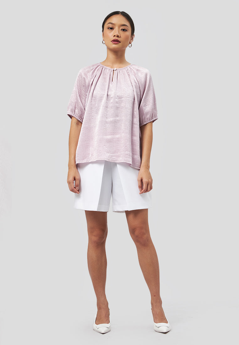 Keyhole Neckline Short Sleeve Top Pink