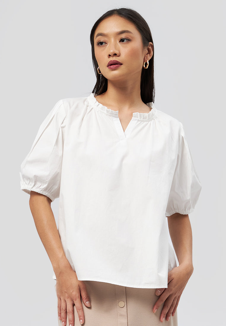Puff Sleeve V-Neck Blouse Off White