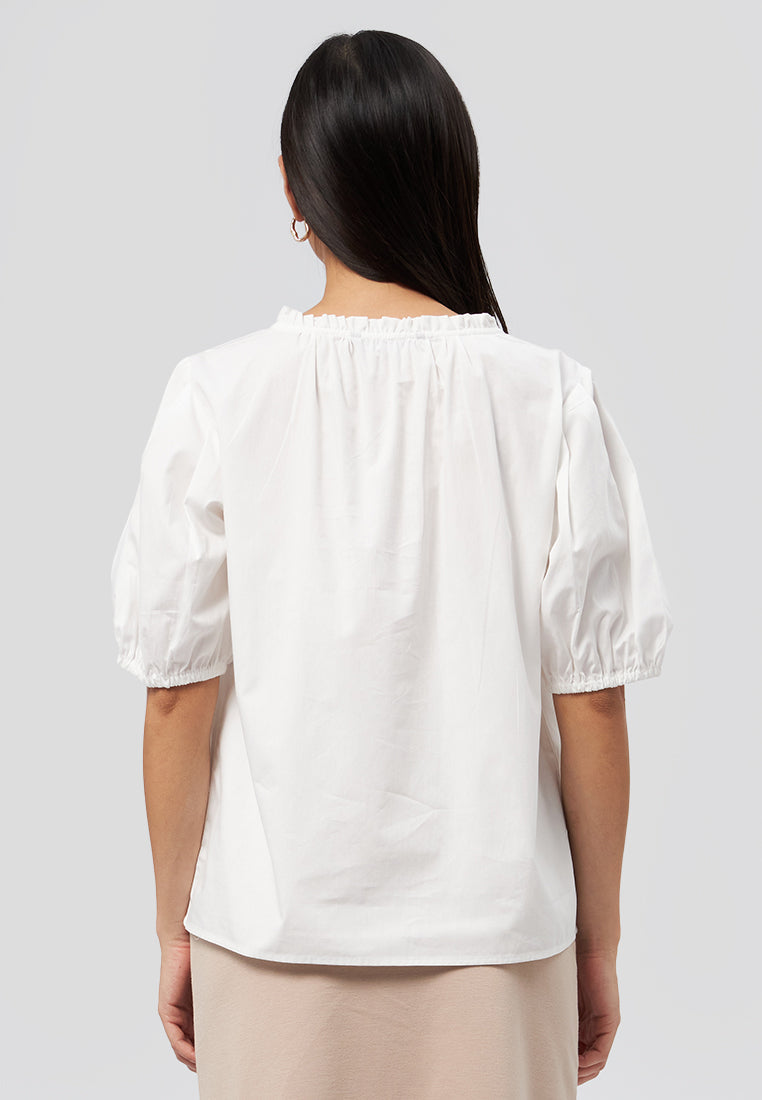 Puff Sleeve V-Neck Blouse Off White