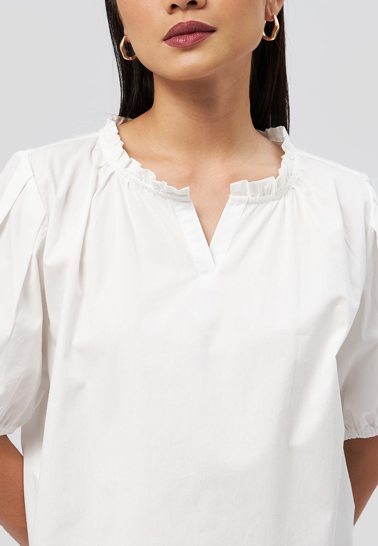 Puff Sleeve V-Neck Blouse Off White