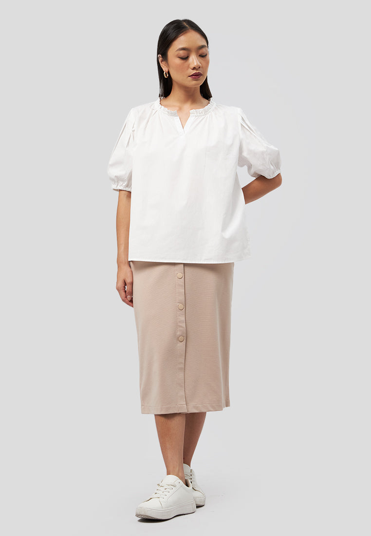 Puff Sleeve V-Neck Blouse Off White