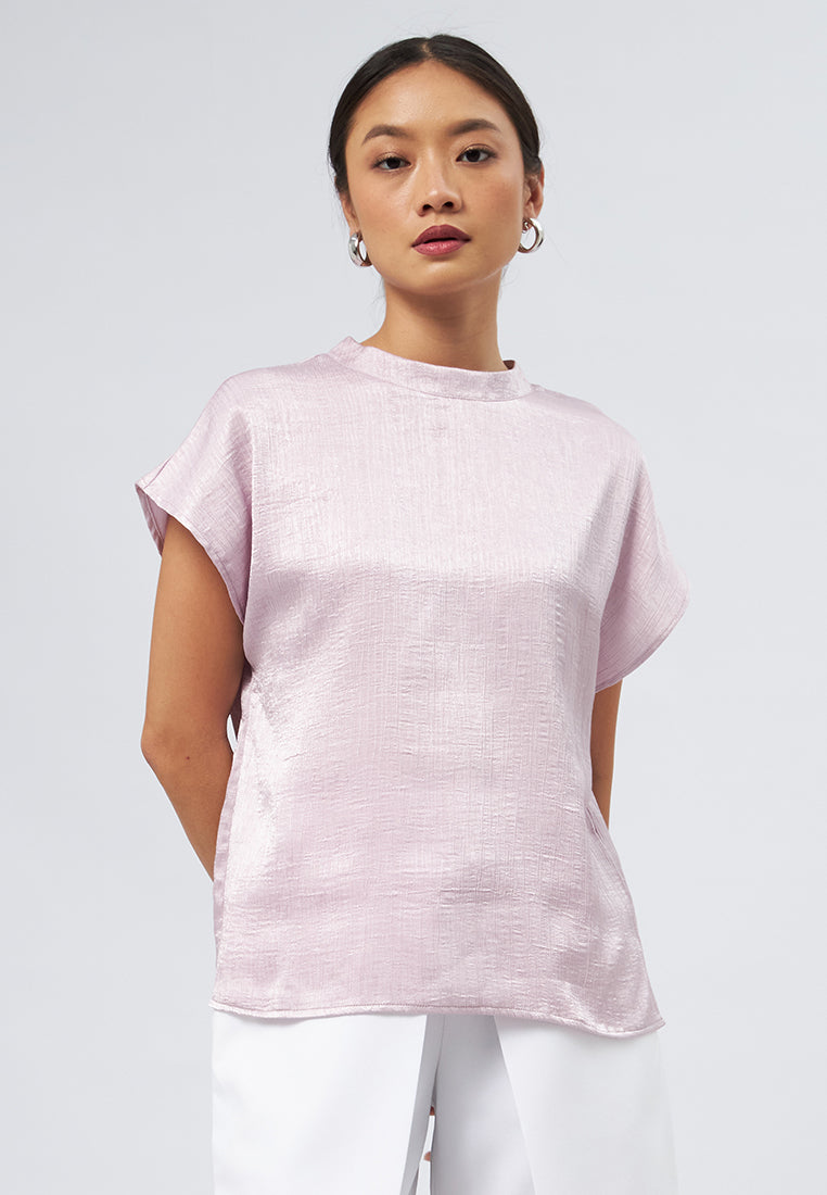 Short Sleeve Crinkle Top Pink