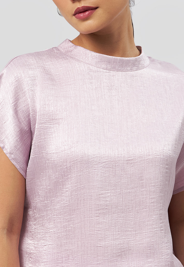 Short Sleeve Crinkle Top Pink