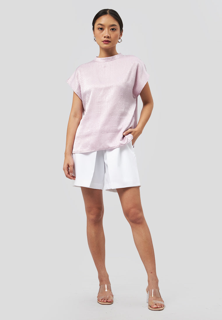 Short Sleeve Crinkle Top Pink