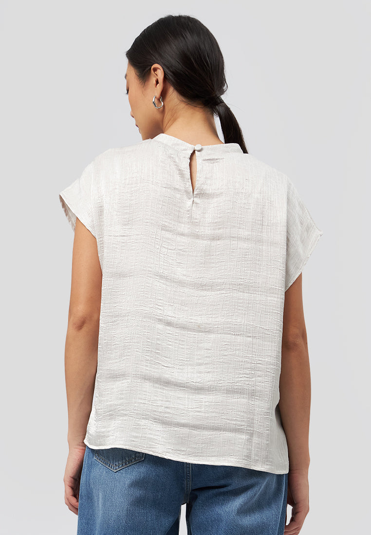 Short Sleeve Crinkle Top Beige