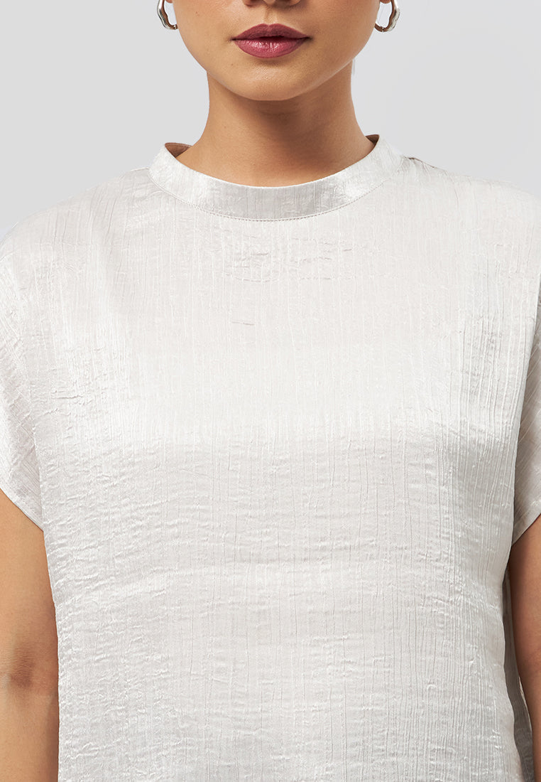 Short Sleeve Crinkle Top Beige